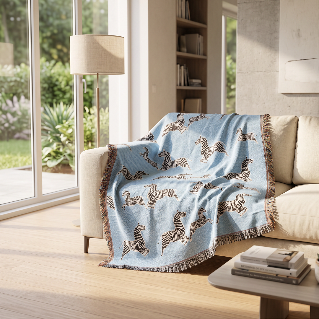 Designer Webdecke Oscar mit Zebra-Motiv 130x180 cm